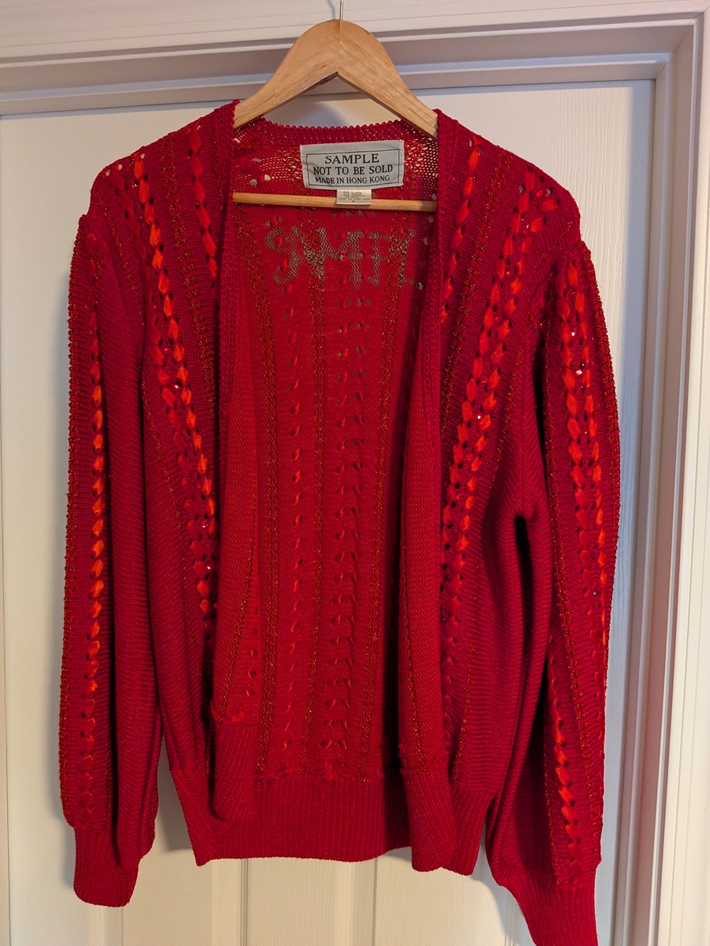 Red Open Knit Cardigan Sweater